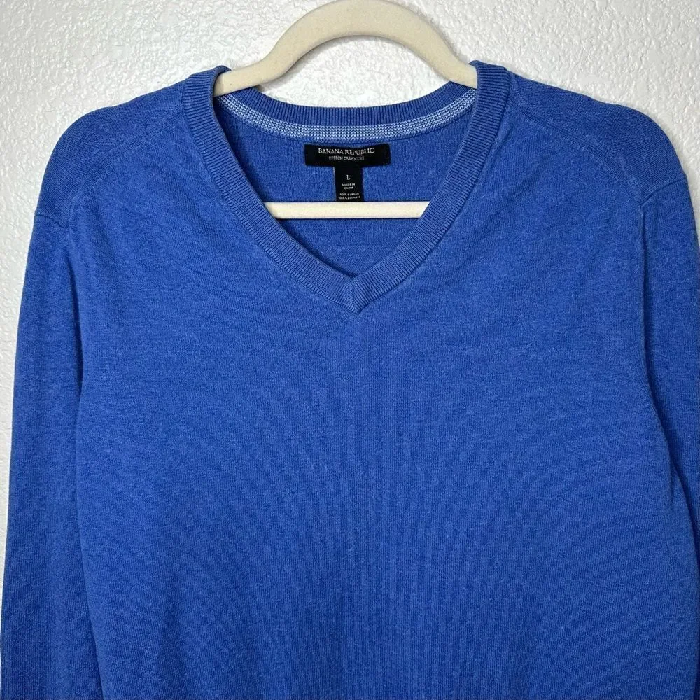 Banana Republic Cashmere Blend Blue V-neck Men's Sweater, Sz Large